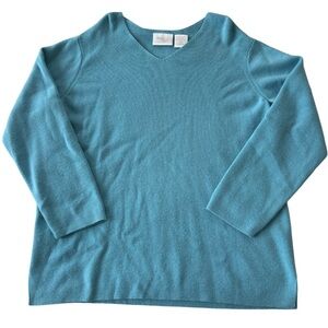 Elisabeth William’s women’s 100% Merino Wool aquamarine blue v-neck sweater XL